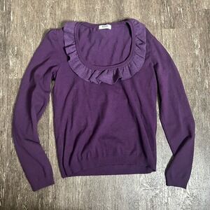 Moschino Cheap And Chic Sweater Women's US 12 Purple Pullover Ruffle Neck Rayon